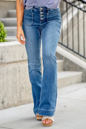 Gleefully Mid Rise Trouser Hem Flare Regular & Plus Sizes