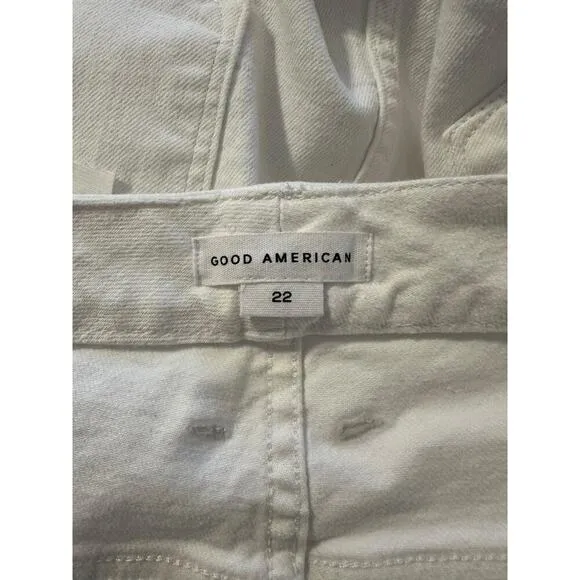 Good American Good Legs Straight Raw Hem White Jeans Size 22 NWT