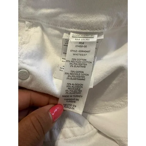 Good American Good Legs Straight Raw Hem White Jeans Size 22 NWT