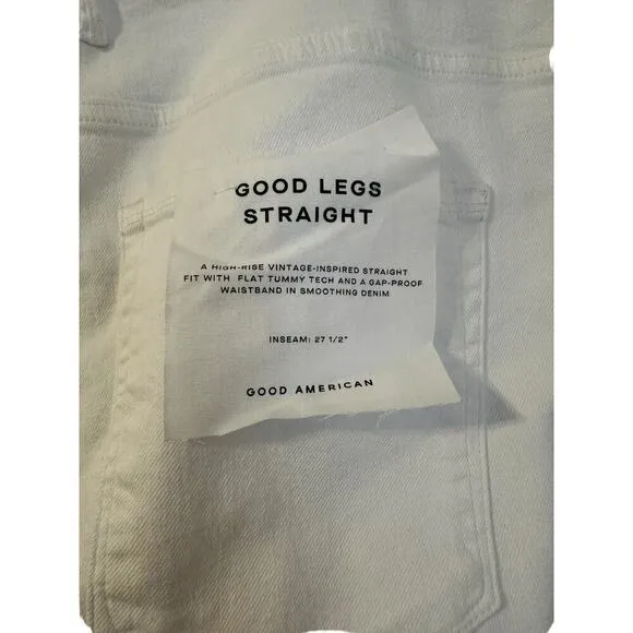 Good American Good Legs Straight Raw Hem White Jeans Size 22 NWT