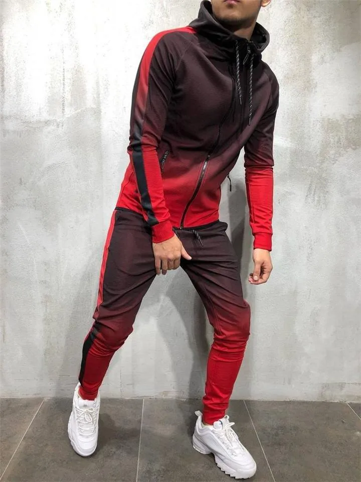 Gradient Tracksuit Sets Hooded Sweatshirt   Slim Fit Trousers