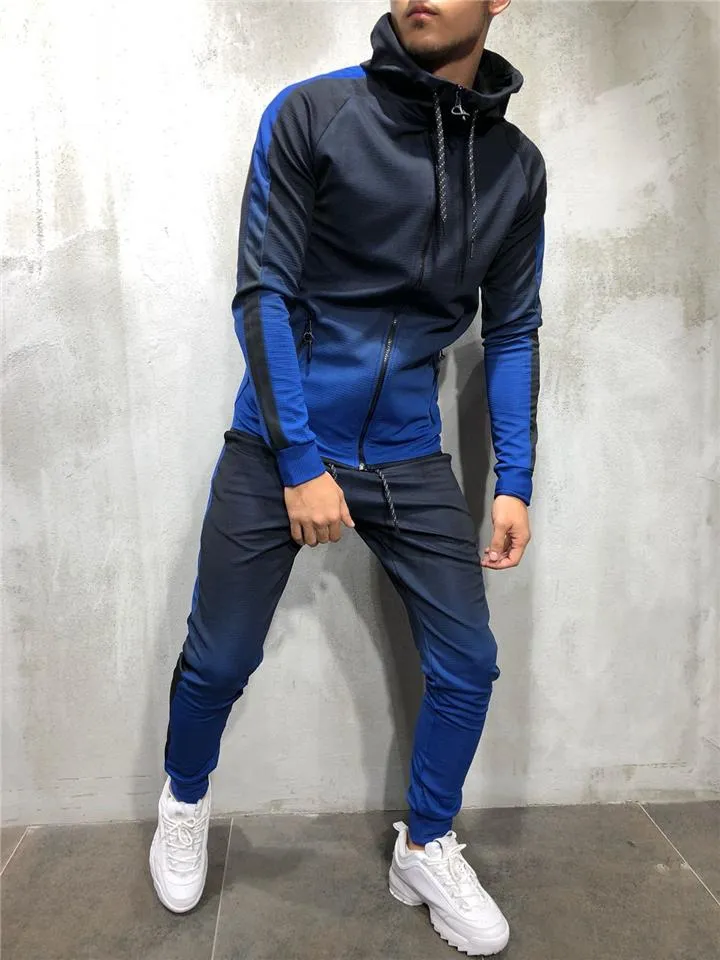 Gradient Tracksuit Sets Hooded Sweatshirt   Slim Fit Trousers