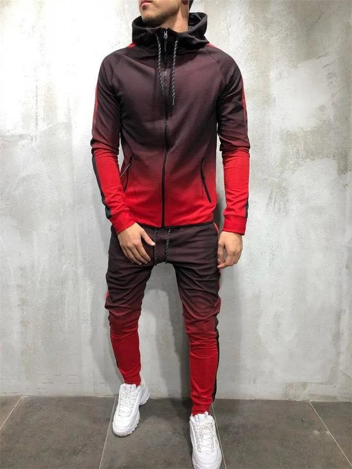 Gradient Tracksuit Sets Hooded Sweatshirt   Slim Fit Trousers