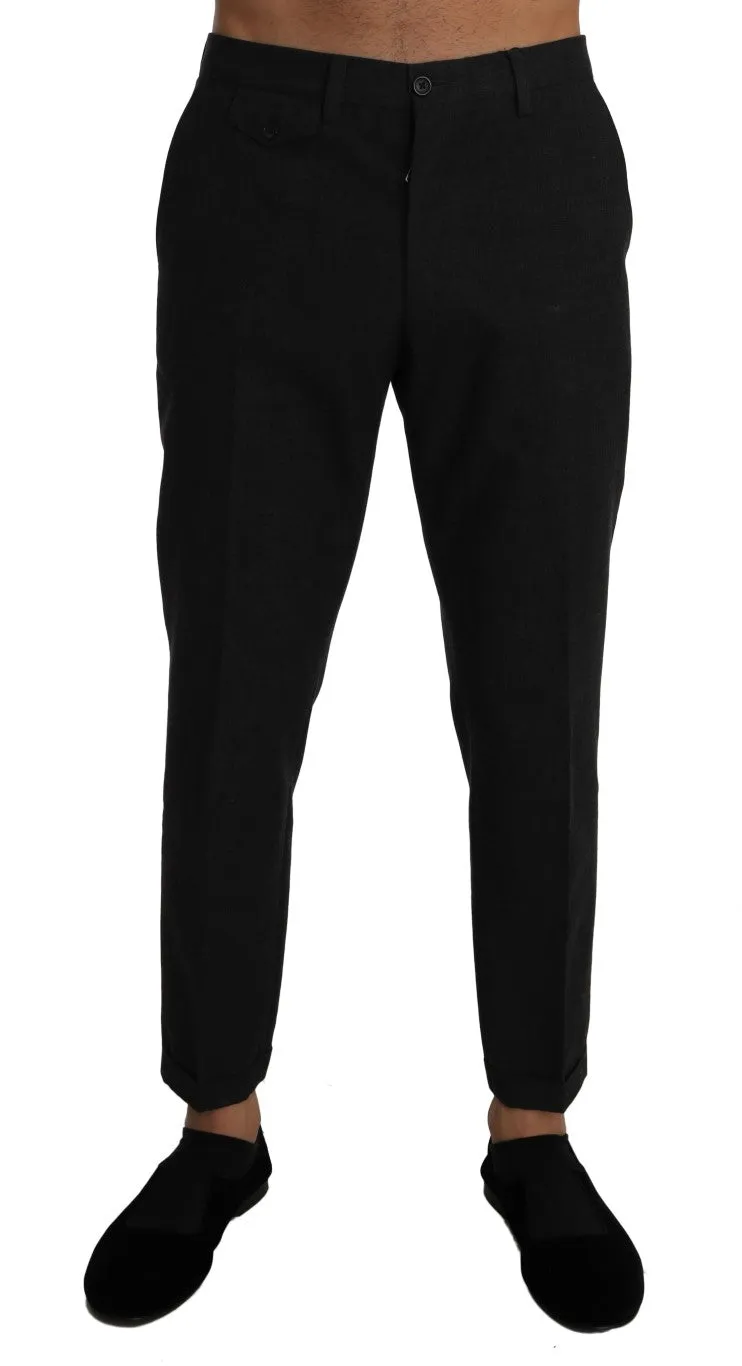 Gray Cotton Wool Slim Dress Trousers Pants