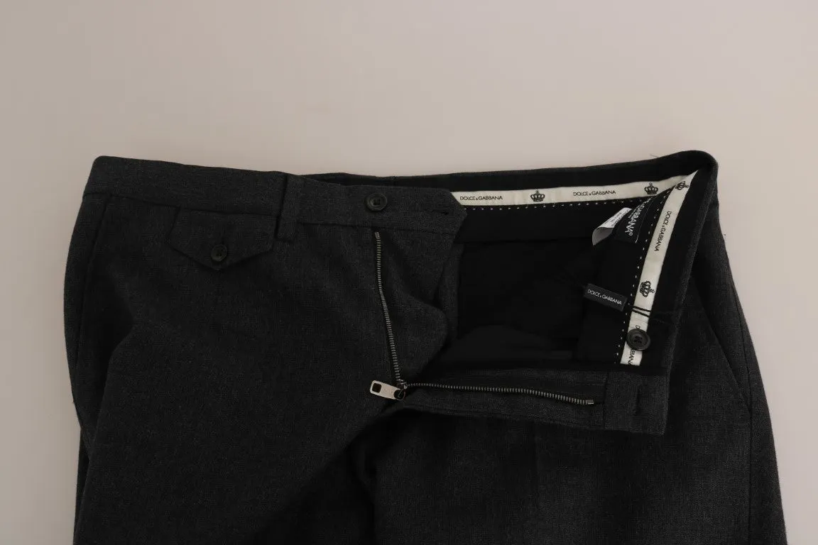 Gray Cotton Wool Slim Dress Trousers Pants
