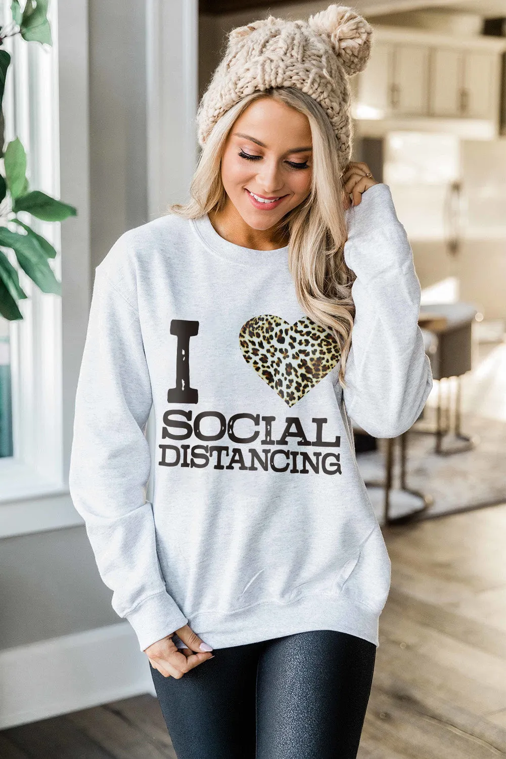 Gray I LOVE SOCIAL DISTANCING Loose Sweatshirt
