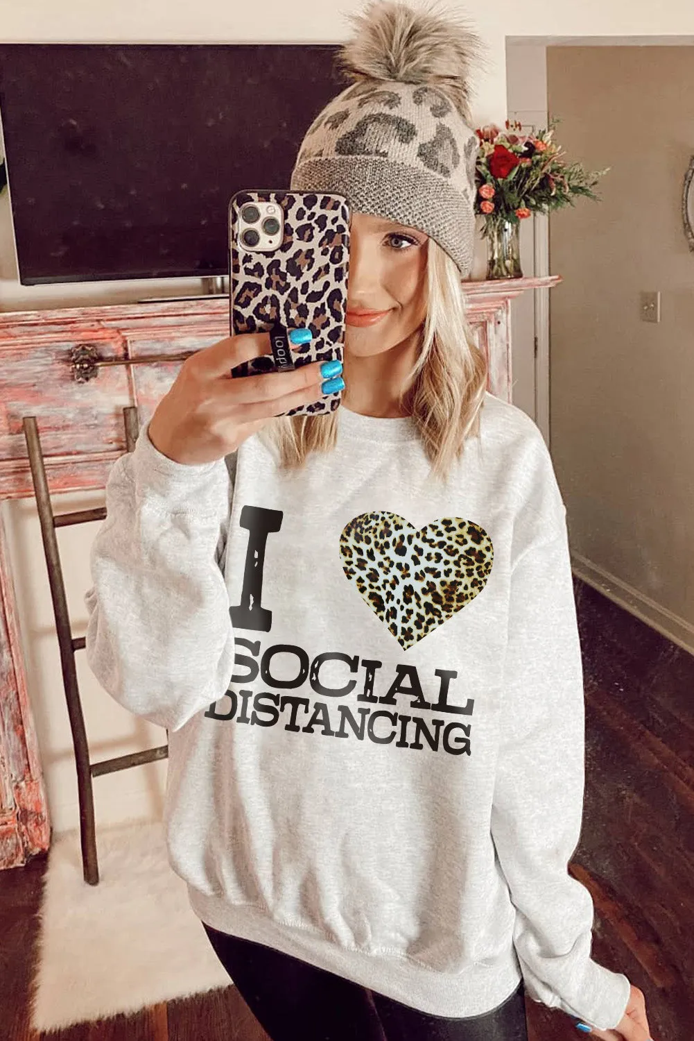Gray I LOVE SOCIAL DISTANCING Loose Sweatshirt