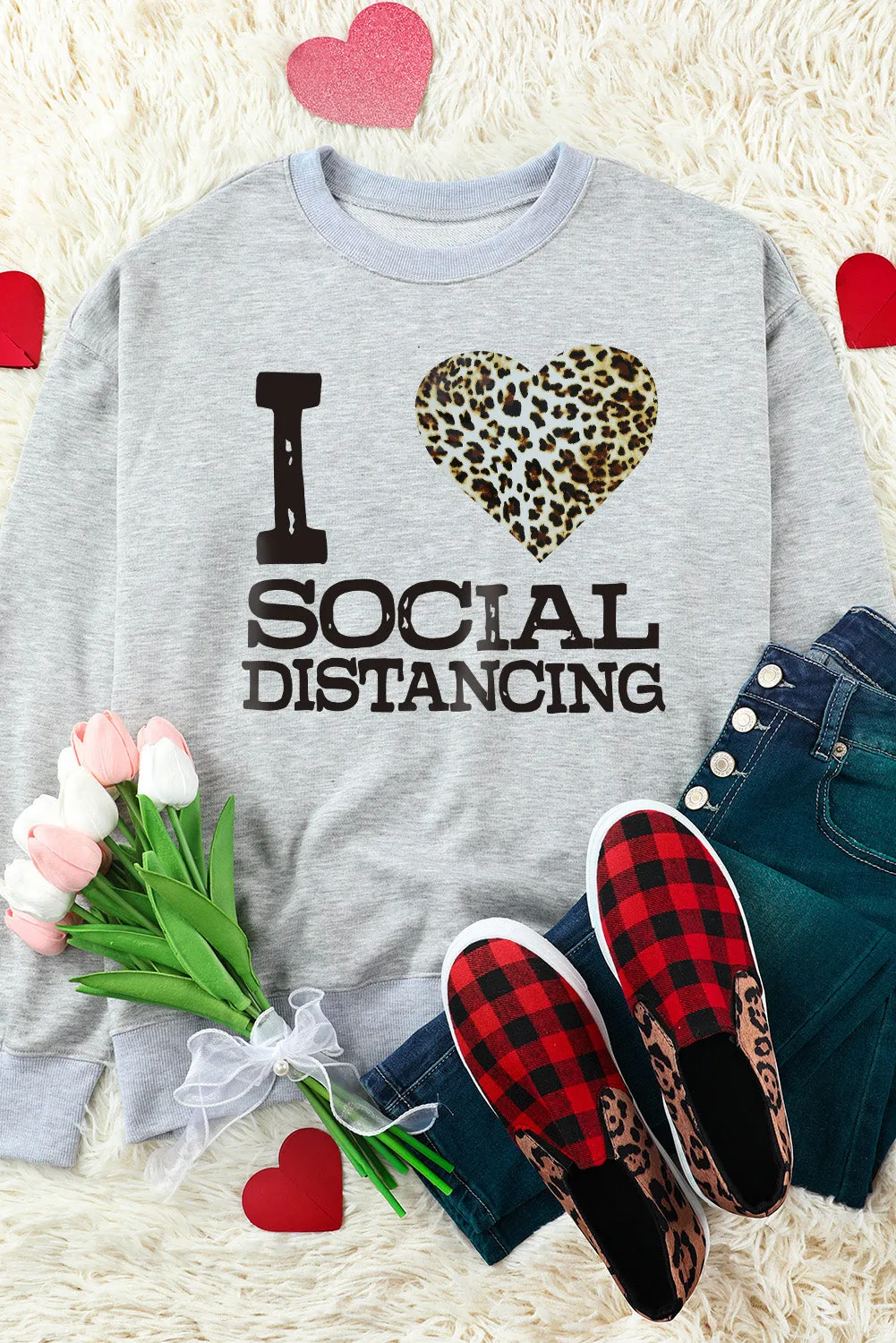 Gray I LOVE SOCIAL DISTANCING Loose Sweatshirt