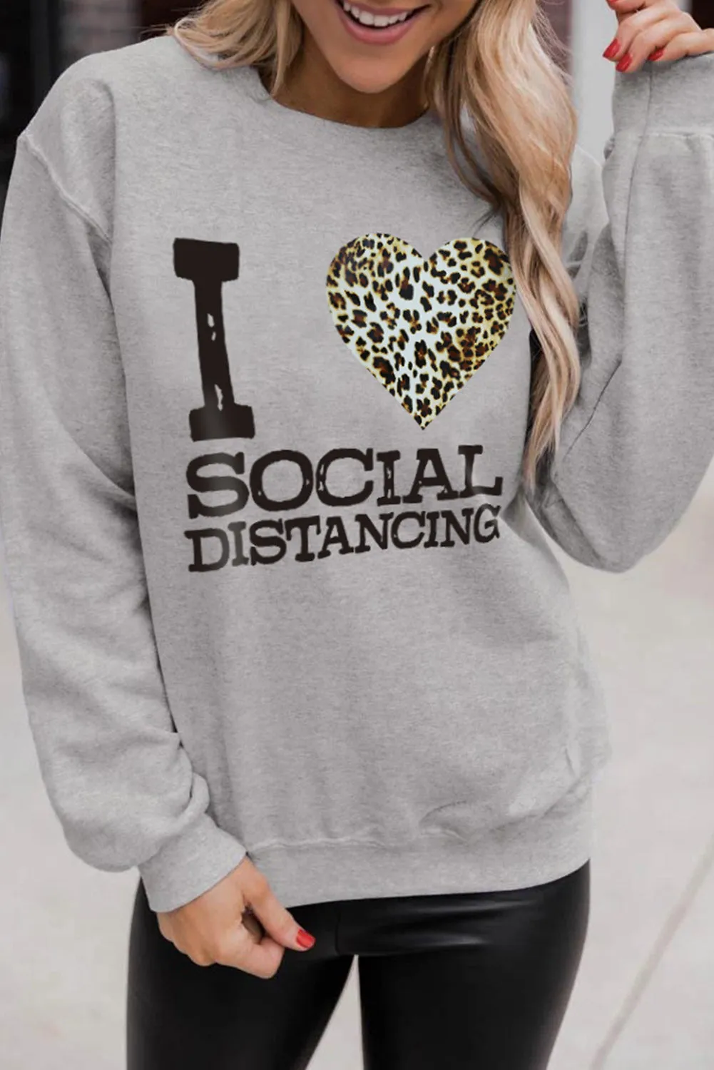 Gray I LOVE SOCIAL DISTANCING Loose Sweatshirt