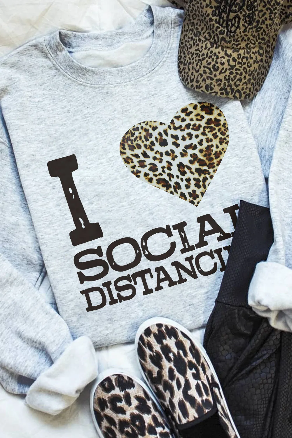 Gray I LOVE SOCIAL DISTANCING Loose Sweatshirt