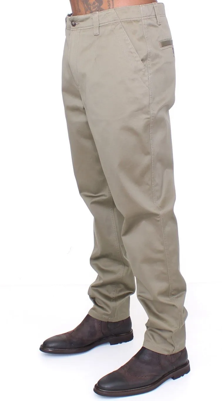 Green Cotton Slim Fit Chinos Pants
