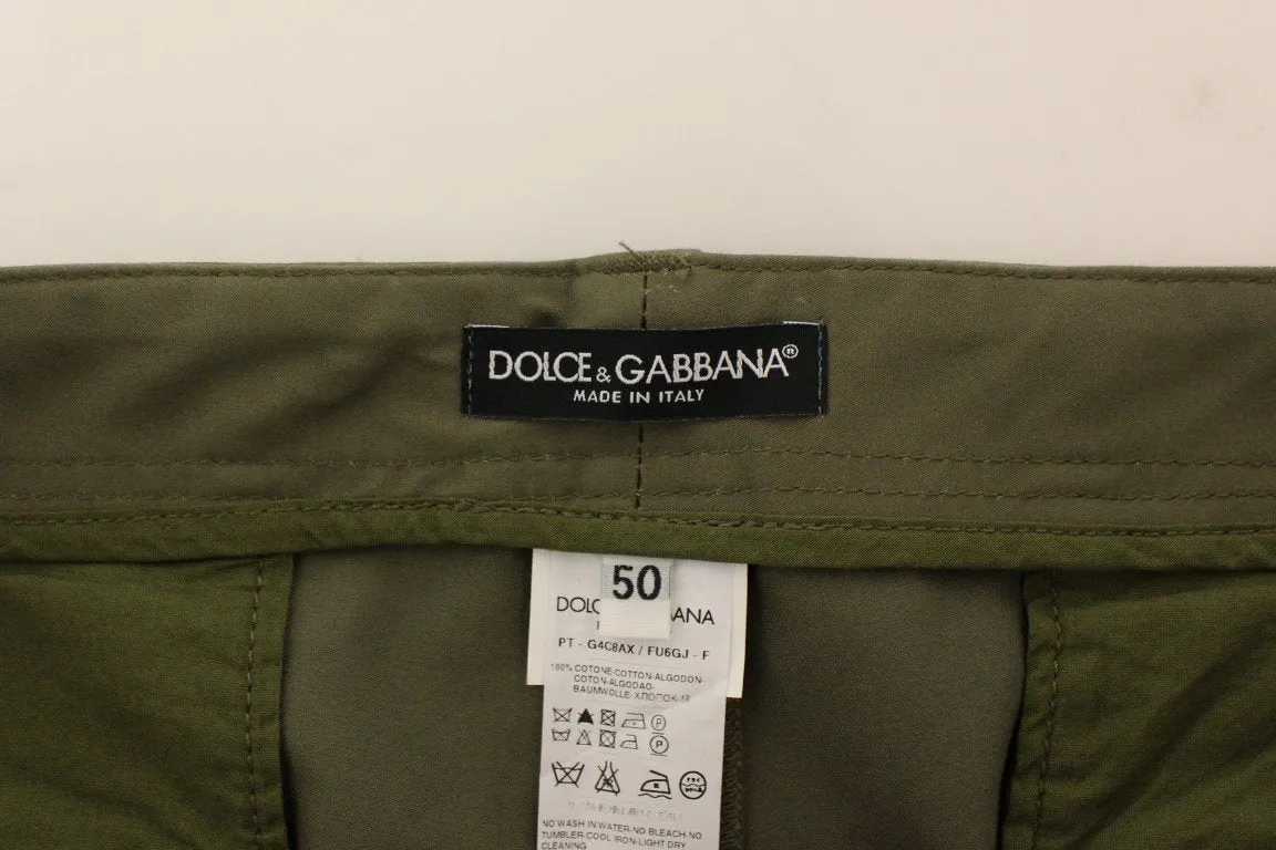 Green Cotton Slim Fit Chinos Pants