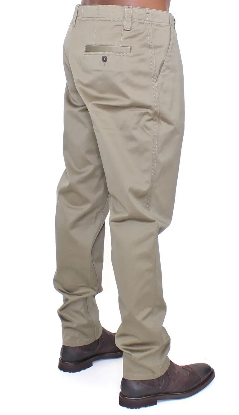 Green Cotton Slim Fit Chinos Pants