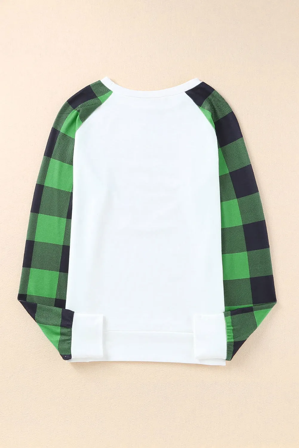Green Plaid Clover Color Block Long Sleeve Sweatshirt