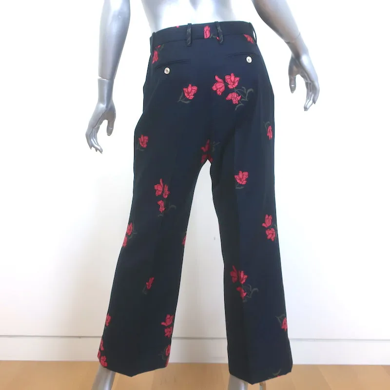 Gucci Floral Jacquard Wide Leg Trousers Navy Cotton-Wool Size 44