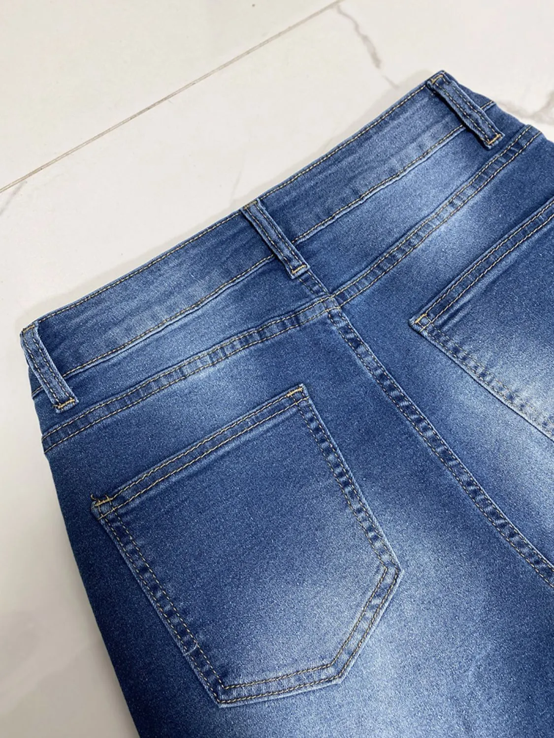 Hazel Blues® |  High Rise Rolled Straight Leg Jeans