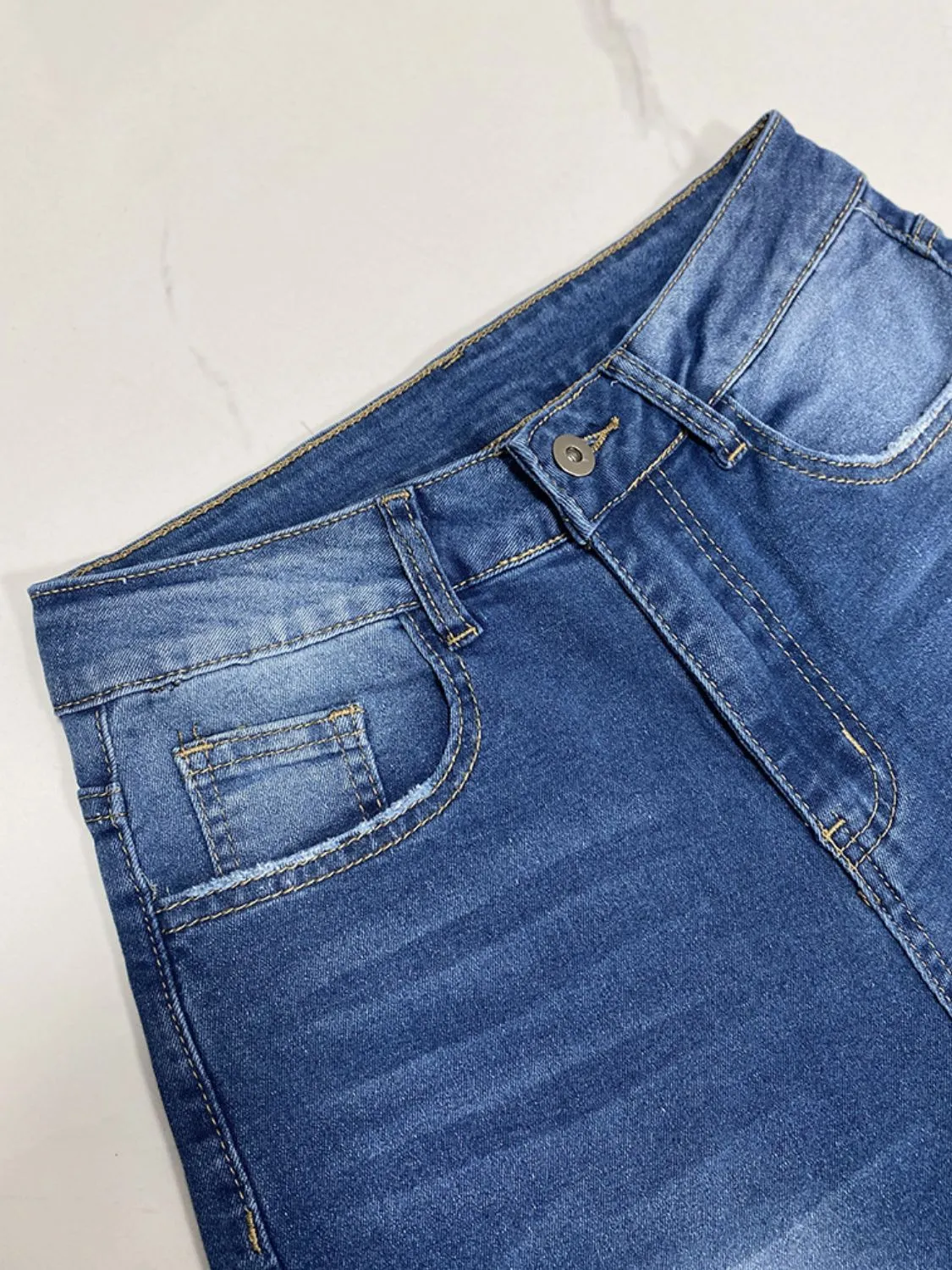 Hazel Blues® |  High Rise Rolled Straight Leg Jeans