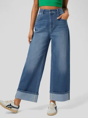 Hazel Blues® |  High Rise Rolled Straight Leg Jeans