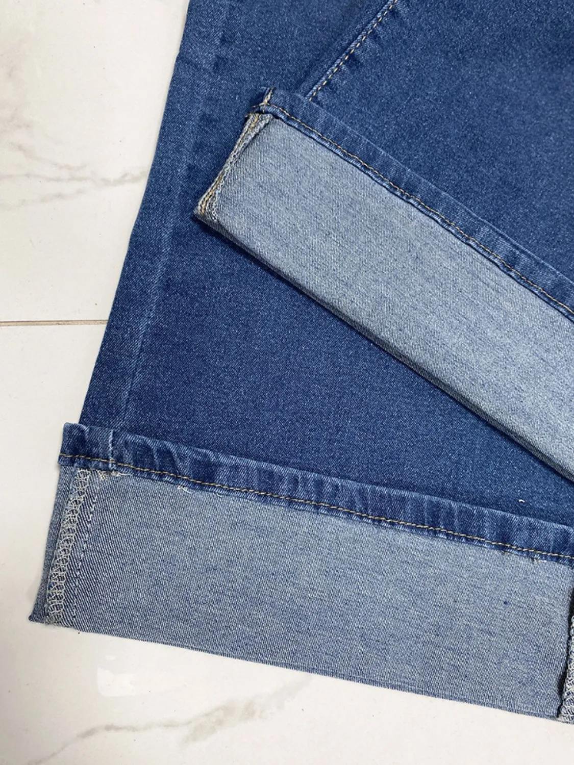 Hazel Blues® |  High Rise Rolled Straight Leg Jeans