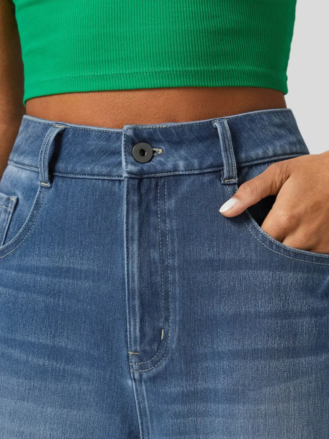Hazel Blues® |  High Rise Rolled Straight Leg Jeans
