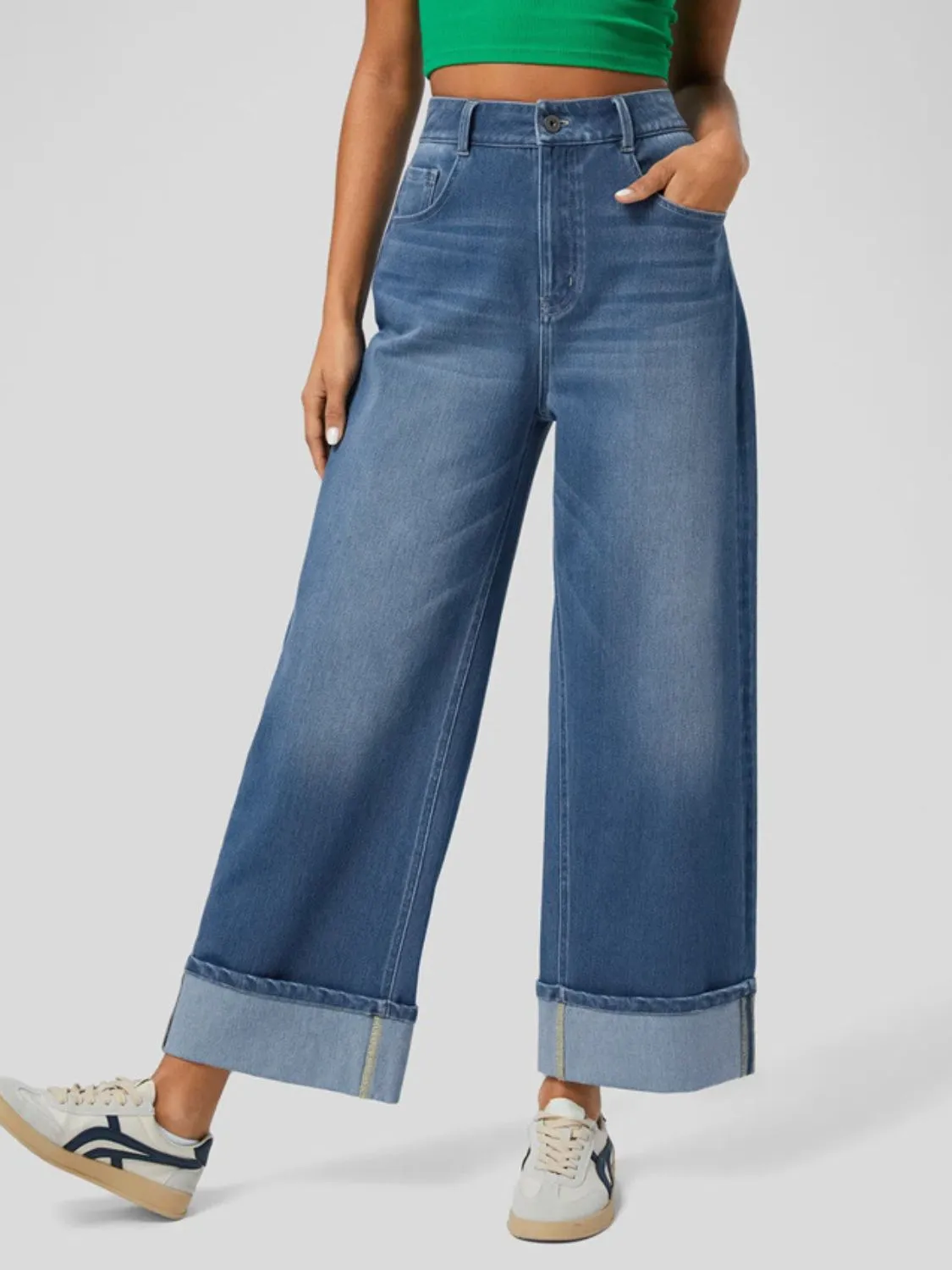 Hazel Blues® |  High Rise Rolled Straight Leg Jeans