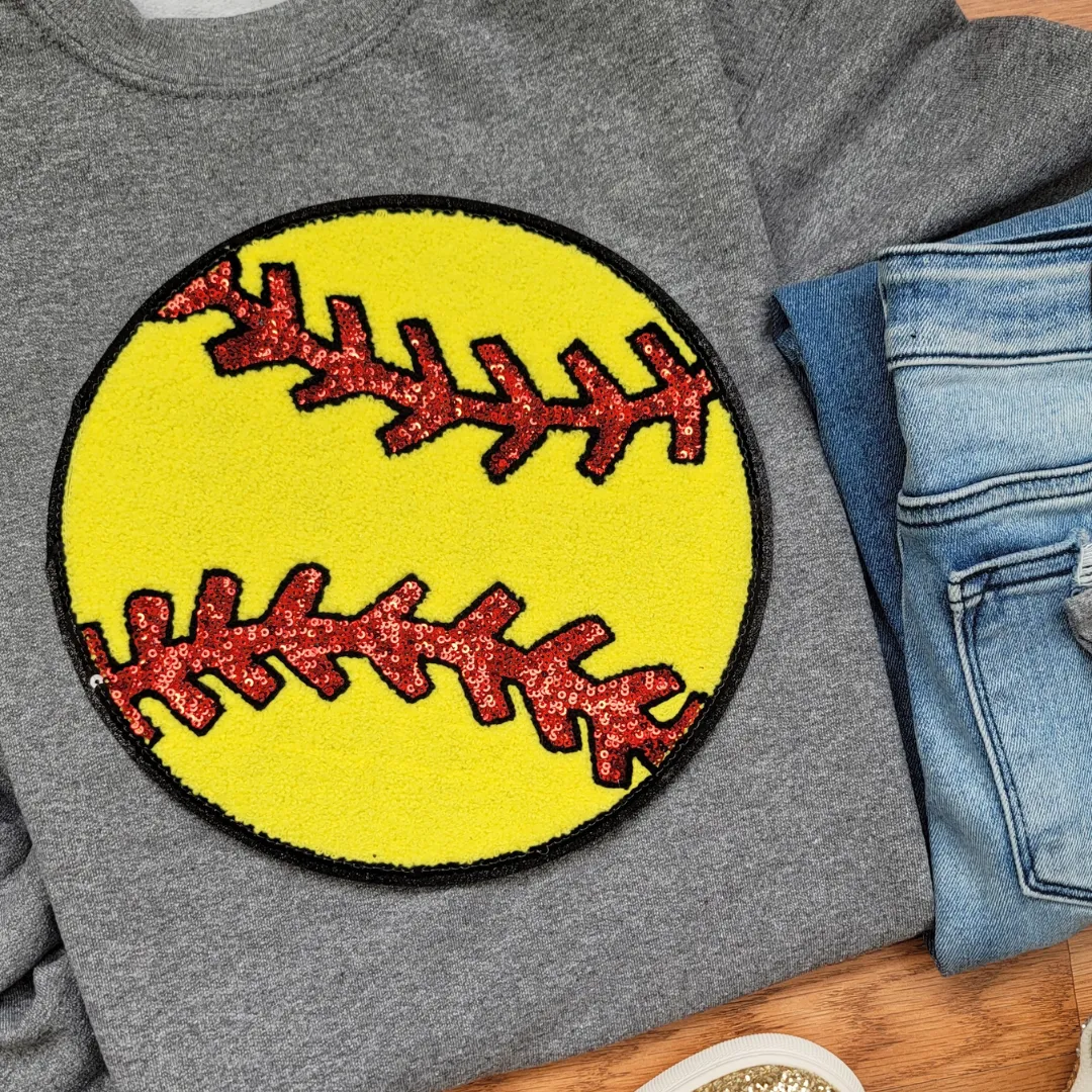 Hazel Blues® |  Large Softball Chenille Patch Sweatshirt