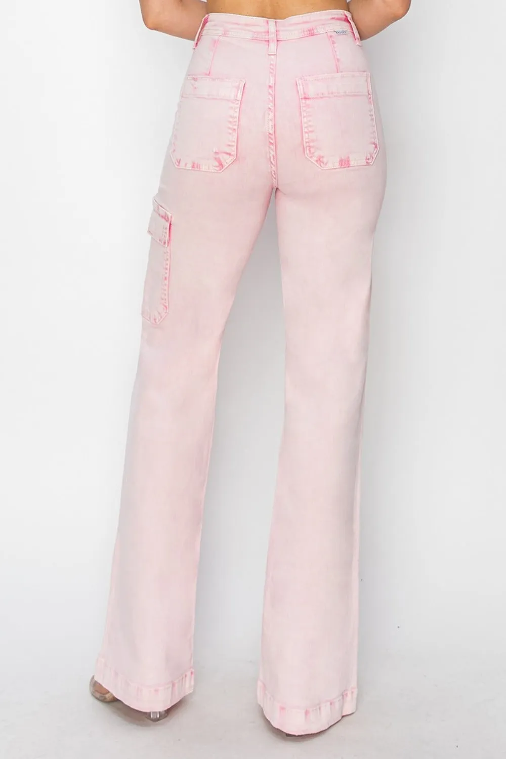 Hazel Blues® |  RISEN High Rise Wide Leg Cargo Pocket Jeans