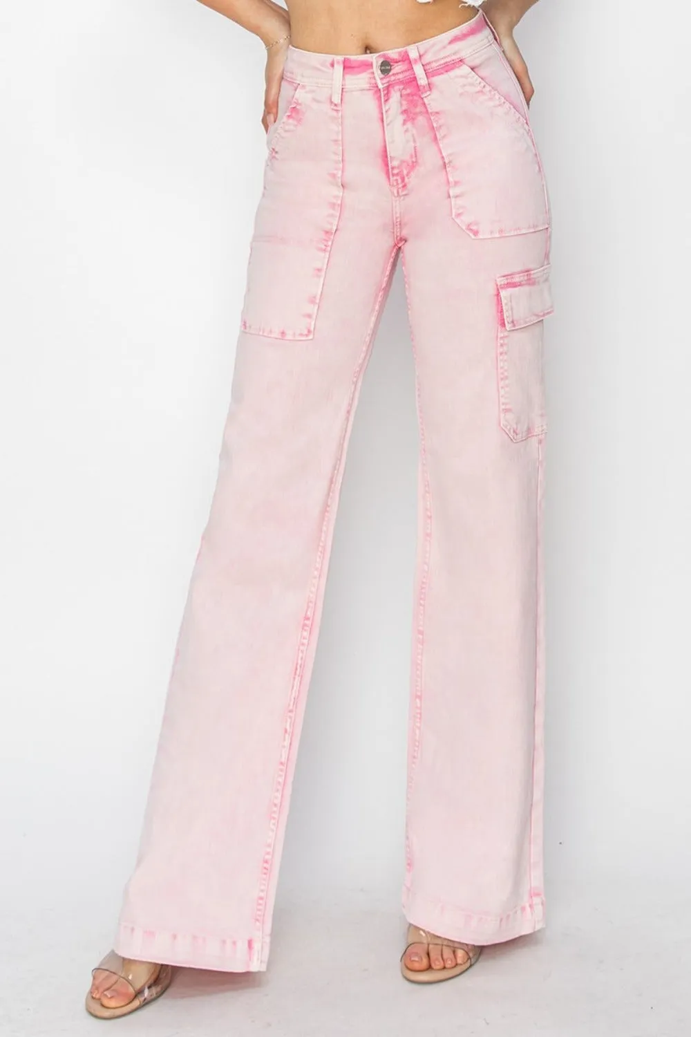Hazel Blues® |  RISEN High Rise Wide Leg Cargo Pocket Jeans