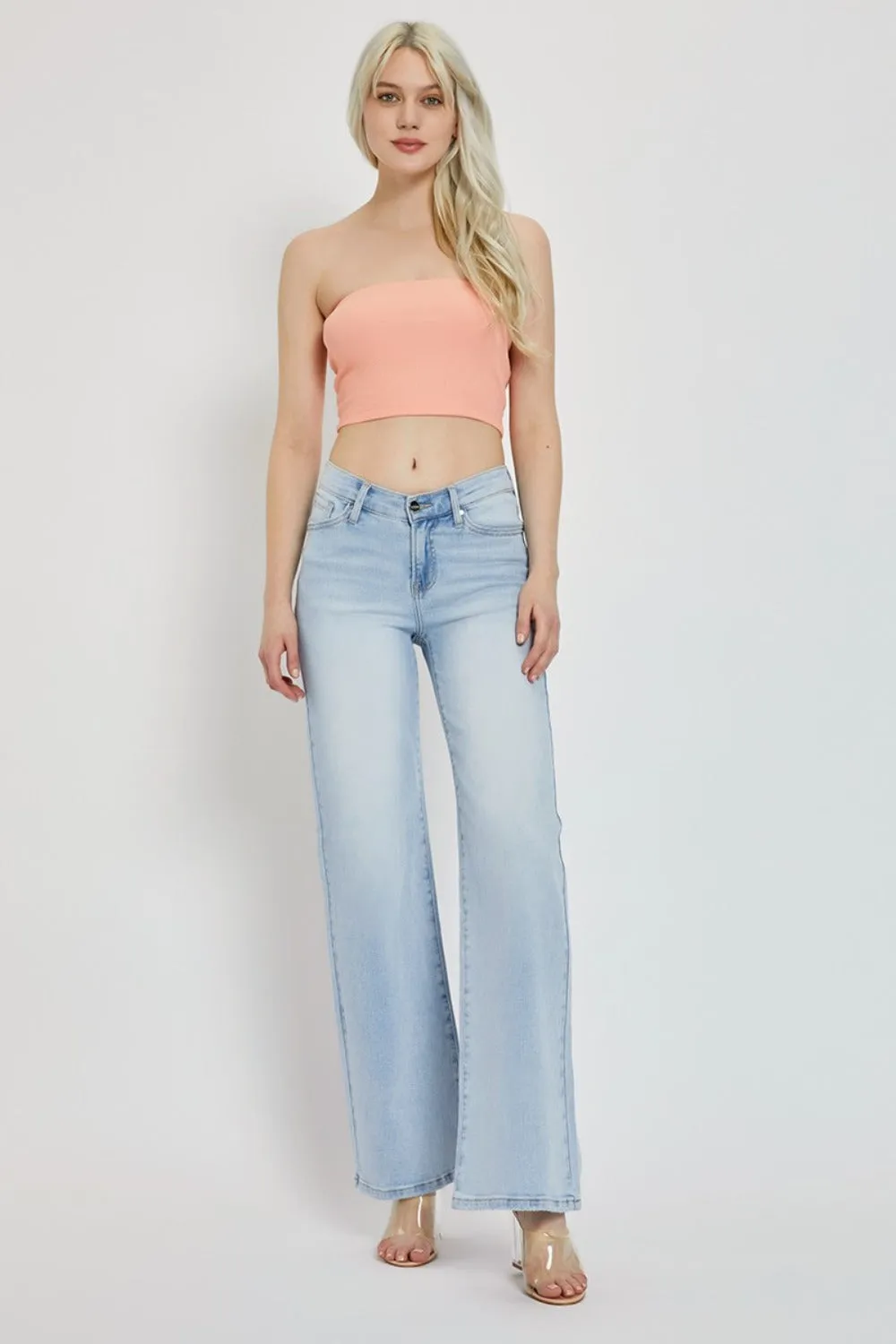 Hazel Blues® |  RISEN Wide Leg V Dipped Front Waist Jeans