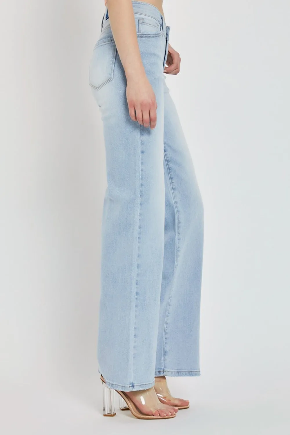 Hazel Blues® |  RISEN Wide Leg V Dipped Front Waist Jeans