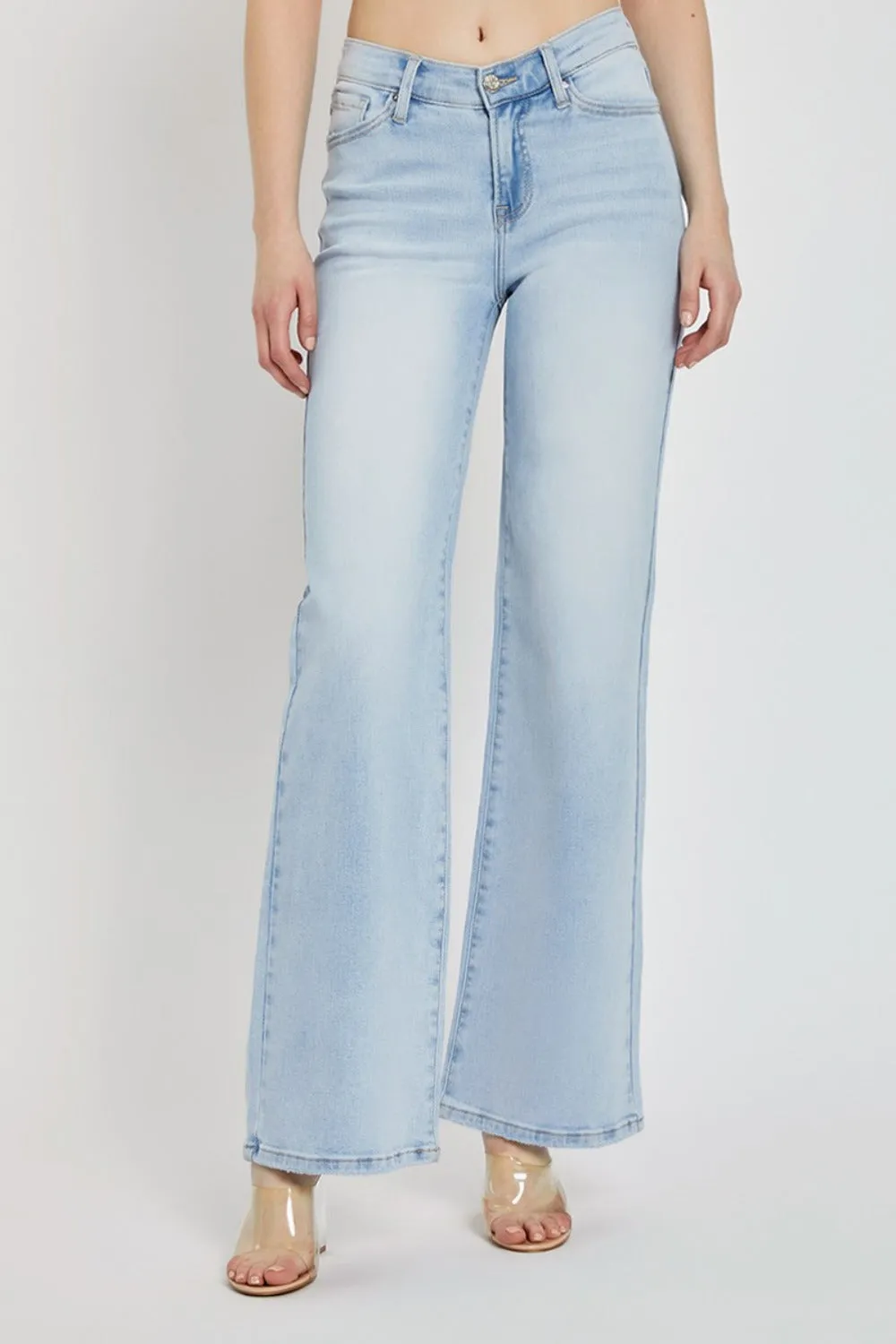 Hazel Blues® |  RISEN Wide Leg V Dipped Front Waist Jeans