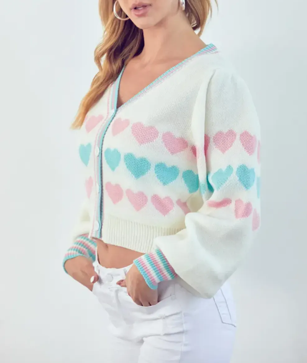 HEART BUTTON-FRONT CARDIGAN