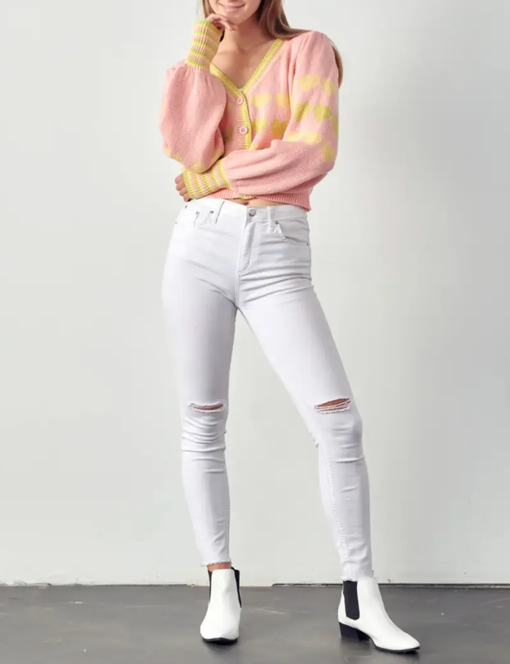 HEART BUTTON-FRONT CARDIGAN