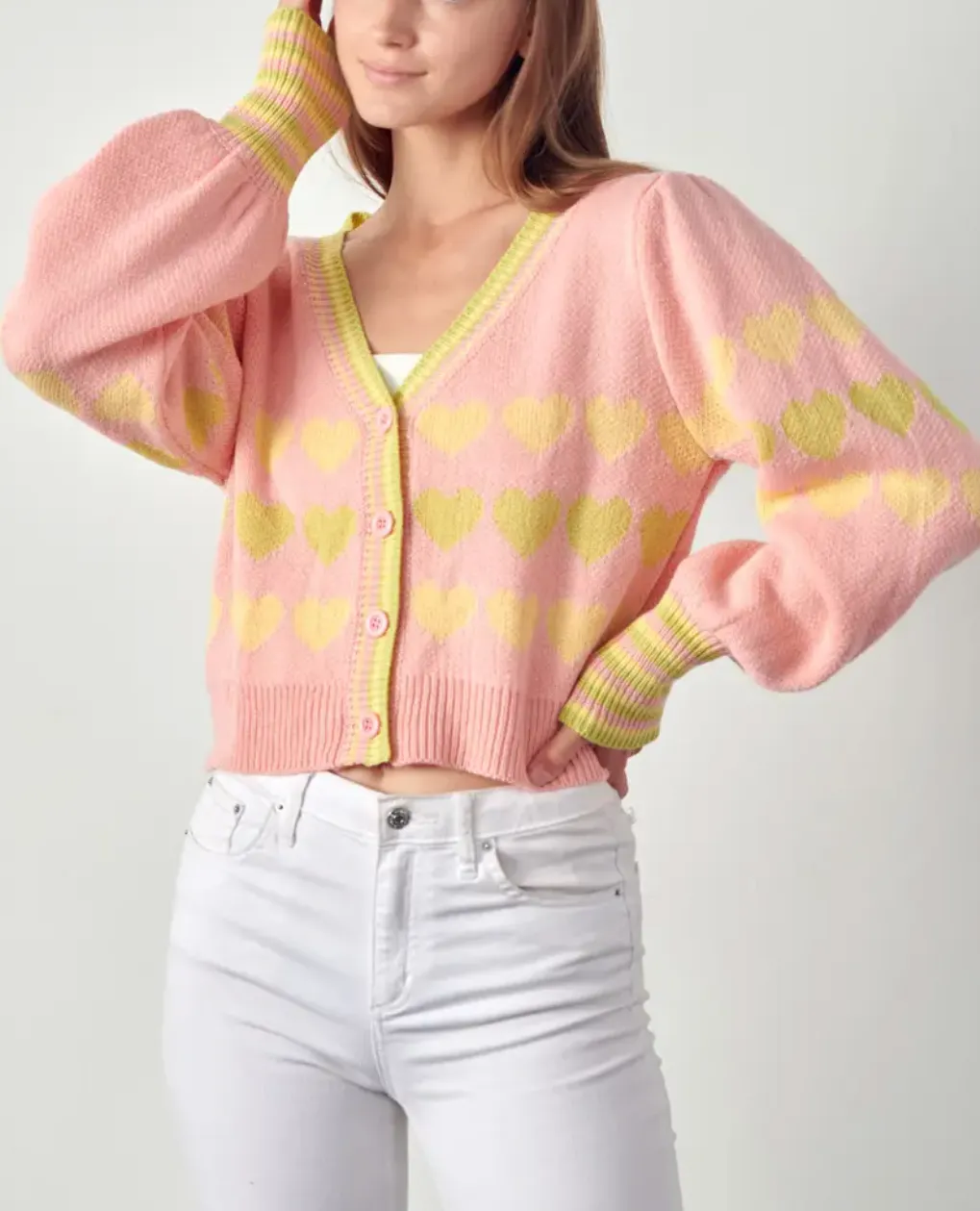 HEART BUTTON-FRONT CARDIGAN