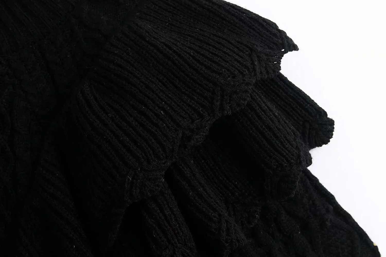 High Collar Ruffles Lantern Sleeves Knit Sweater