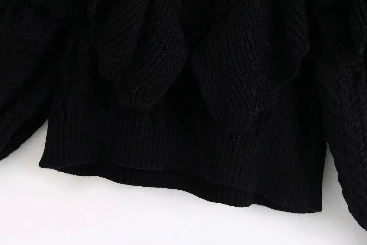 High Collar Ruffles Lantern Sleeves Knit Sweater