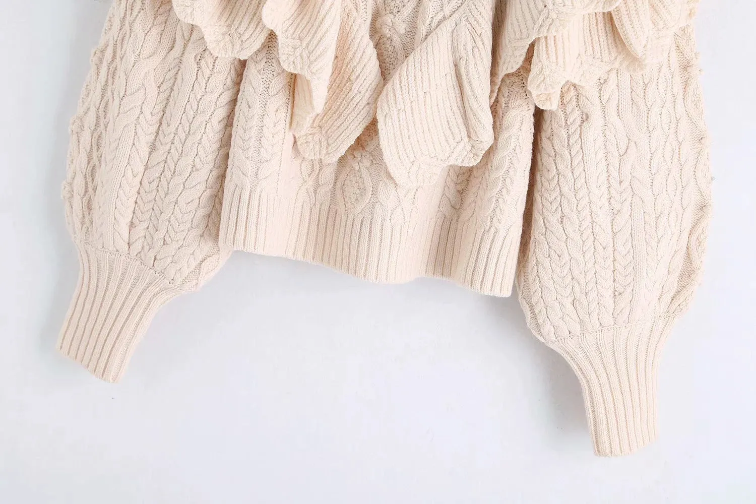 High Collar Ruffles Lantern Sleeves Knit Sweater