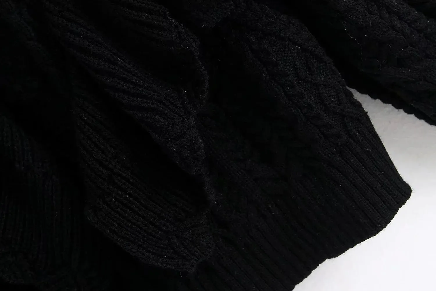 High Collar Ruffles Lantern Sleeves Knit Sweater