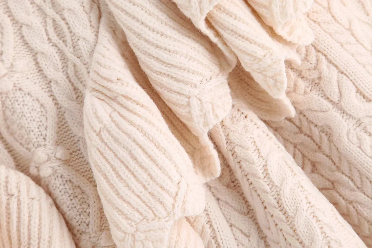 High Collar Ruffles Lantern Sleeves Knit Sweater