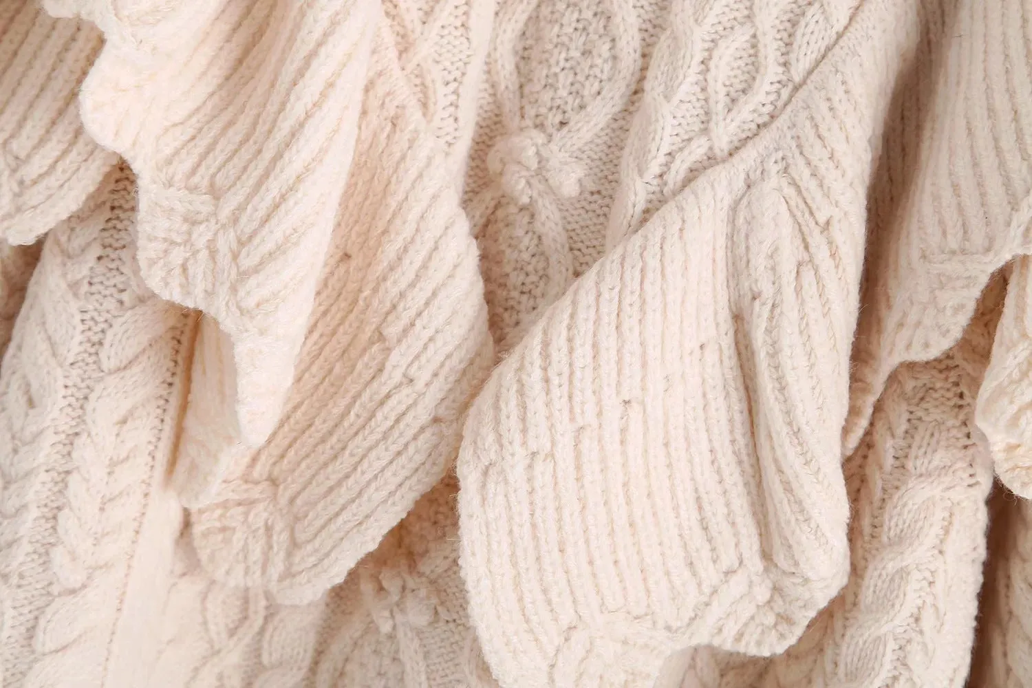 High Collar Ruffles Lantern Sleeves Knit Sweater
