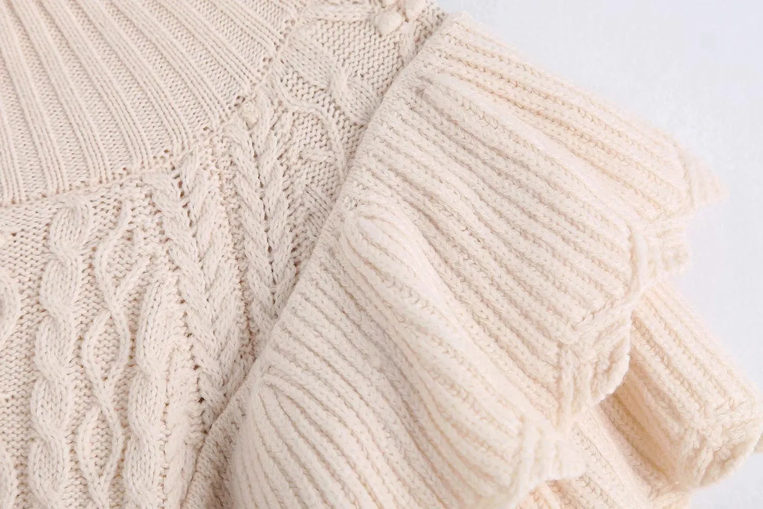 High Collar Ruffles Lantern Sleeves Knit Sweater