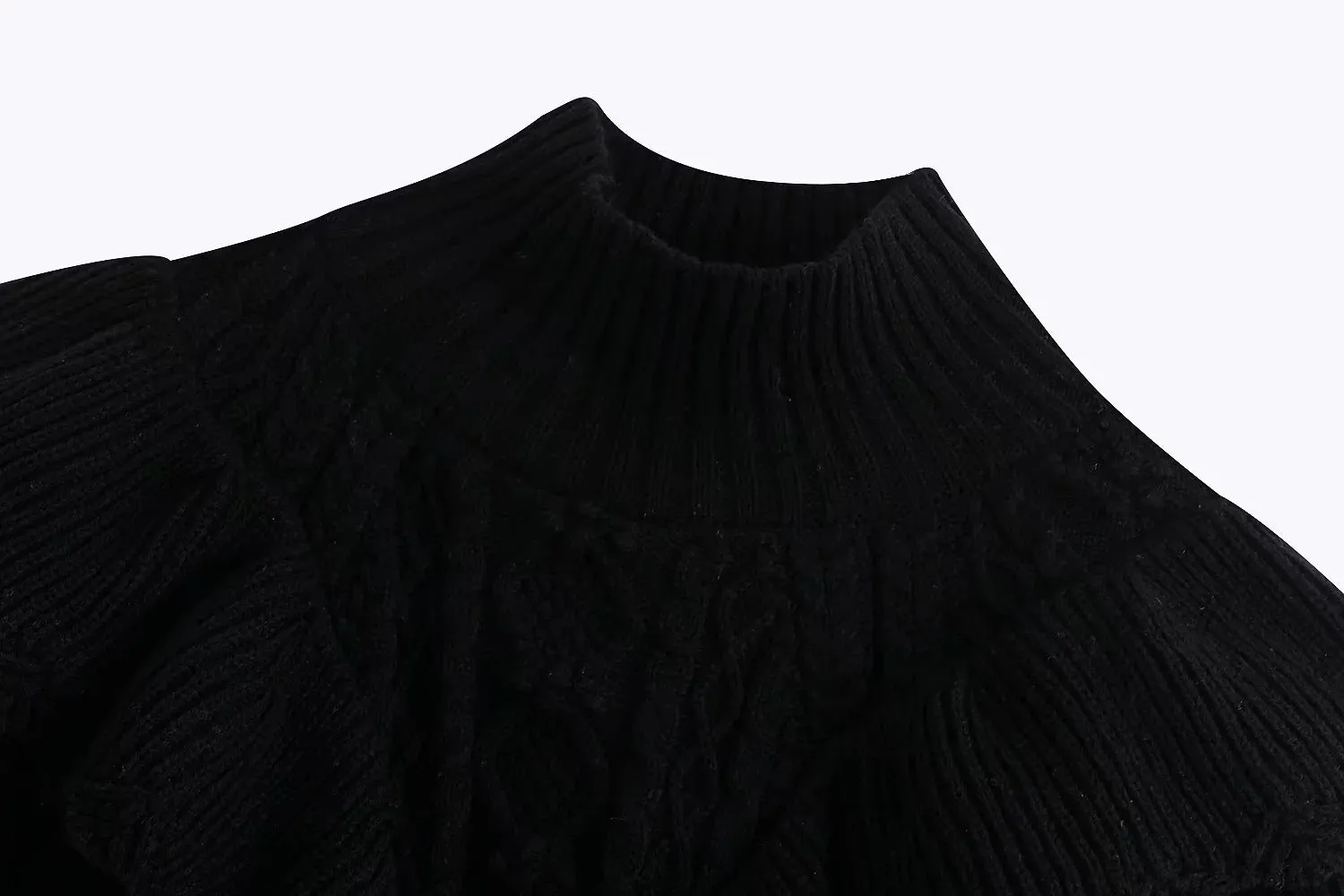 High Collar Ruffles Lantern Sleeves Knit Sweater