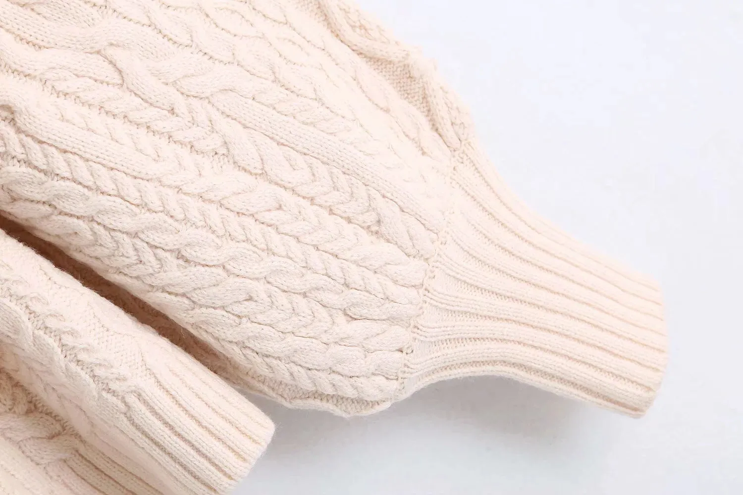 High Collar Ruffles Lantern Sleeves Knit Sweater