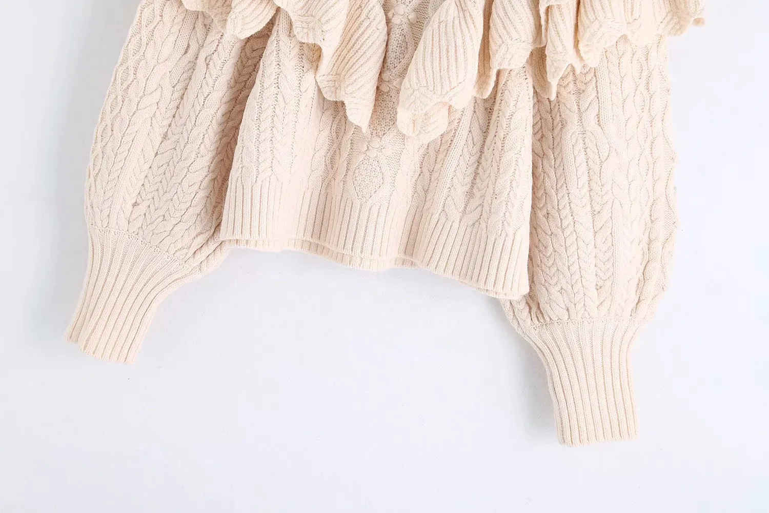 High Collar Ruffles Lantern Sleeves Knit Sweater
