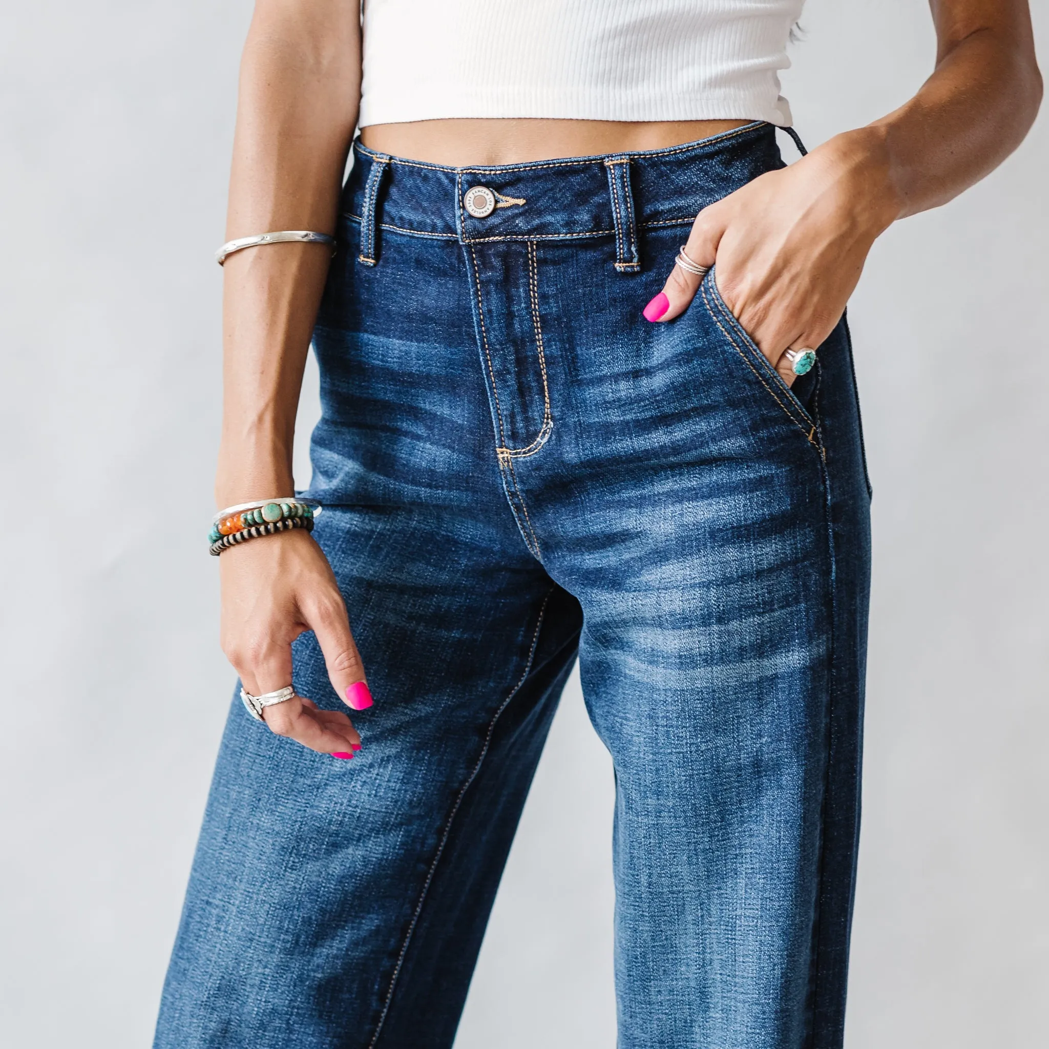 High Rise Kancan Trouser in Dark Wash