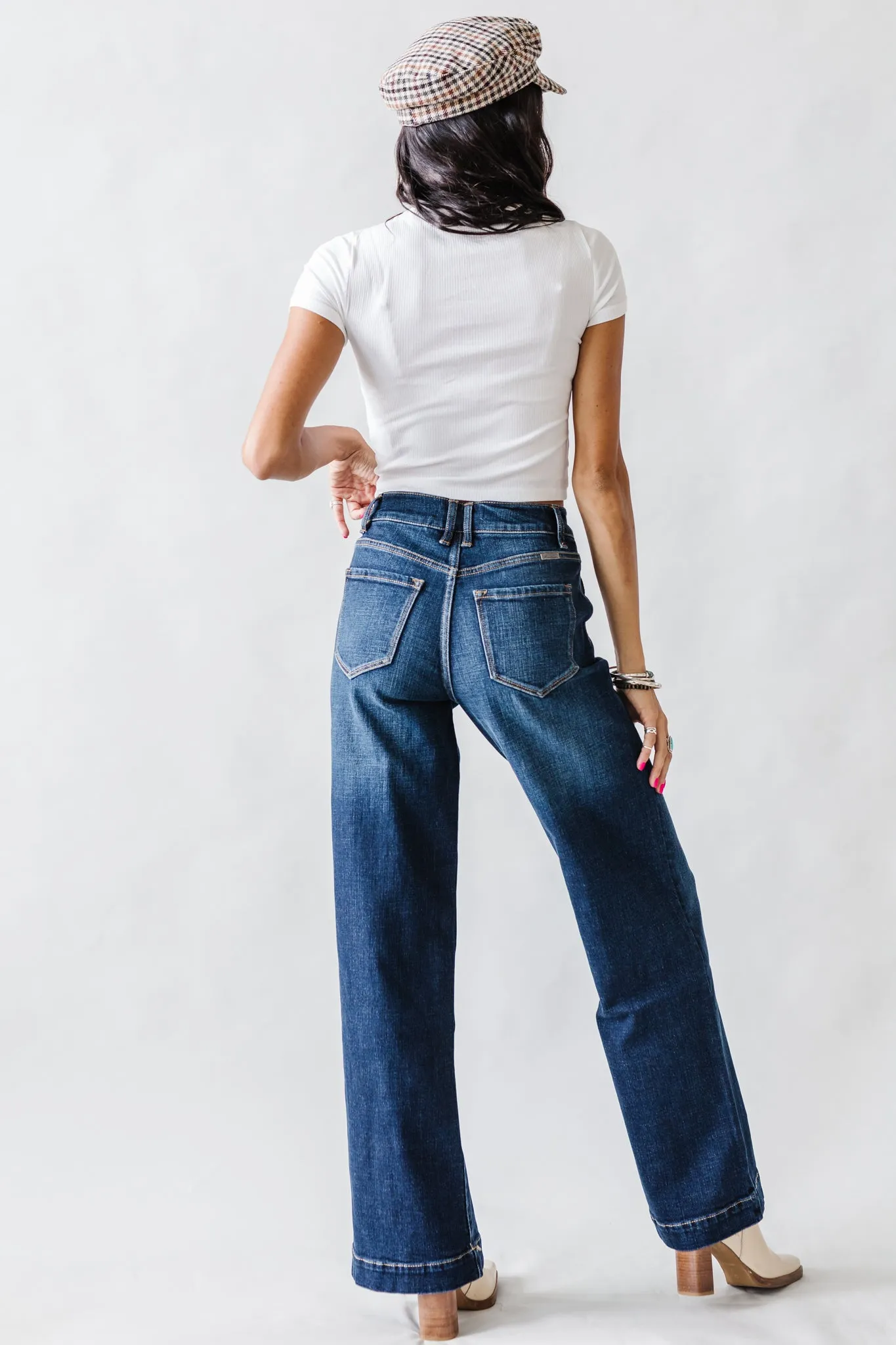 High Rise Kancan Trouser in Dark Wash