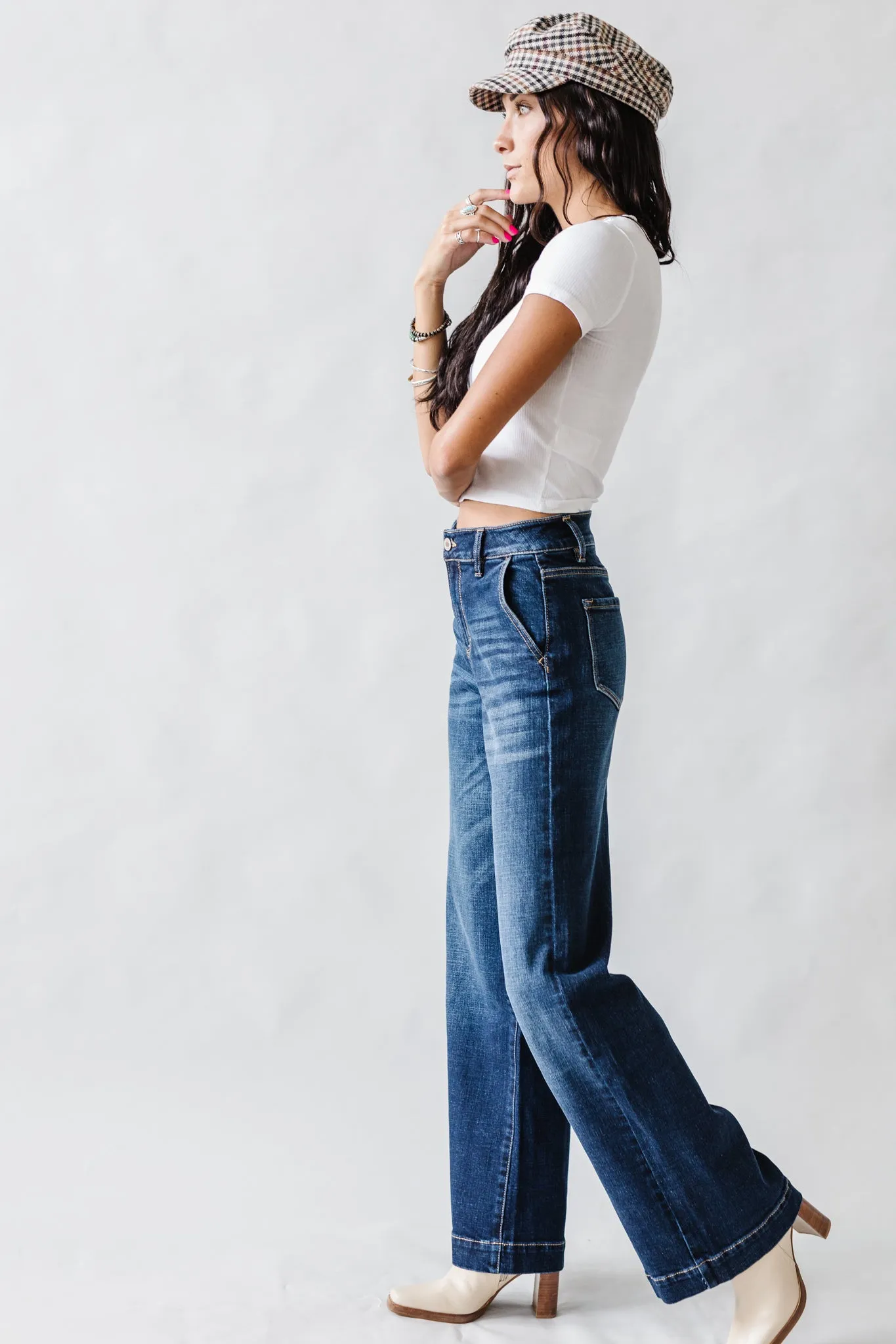 High Rise Kancan Trouser in Dark Wash