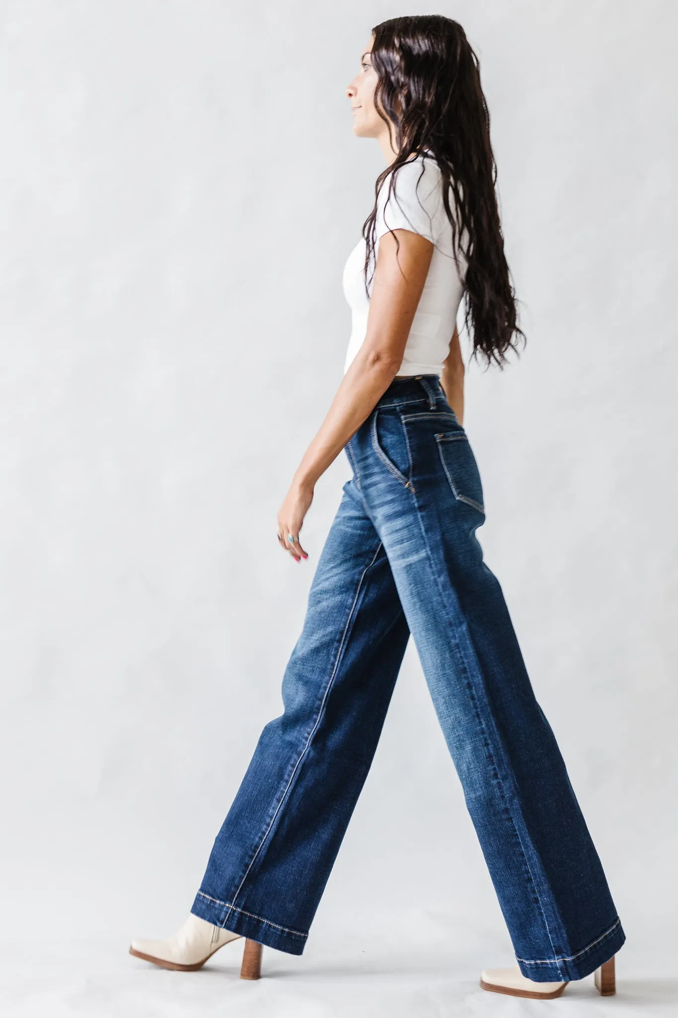 High Rise Kancan Trouser in Dark Wash