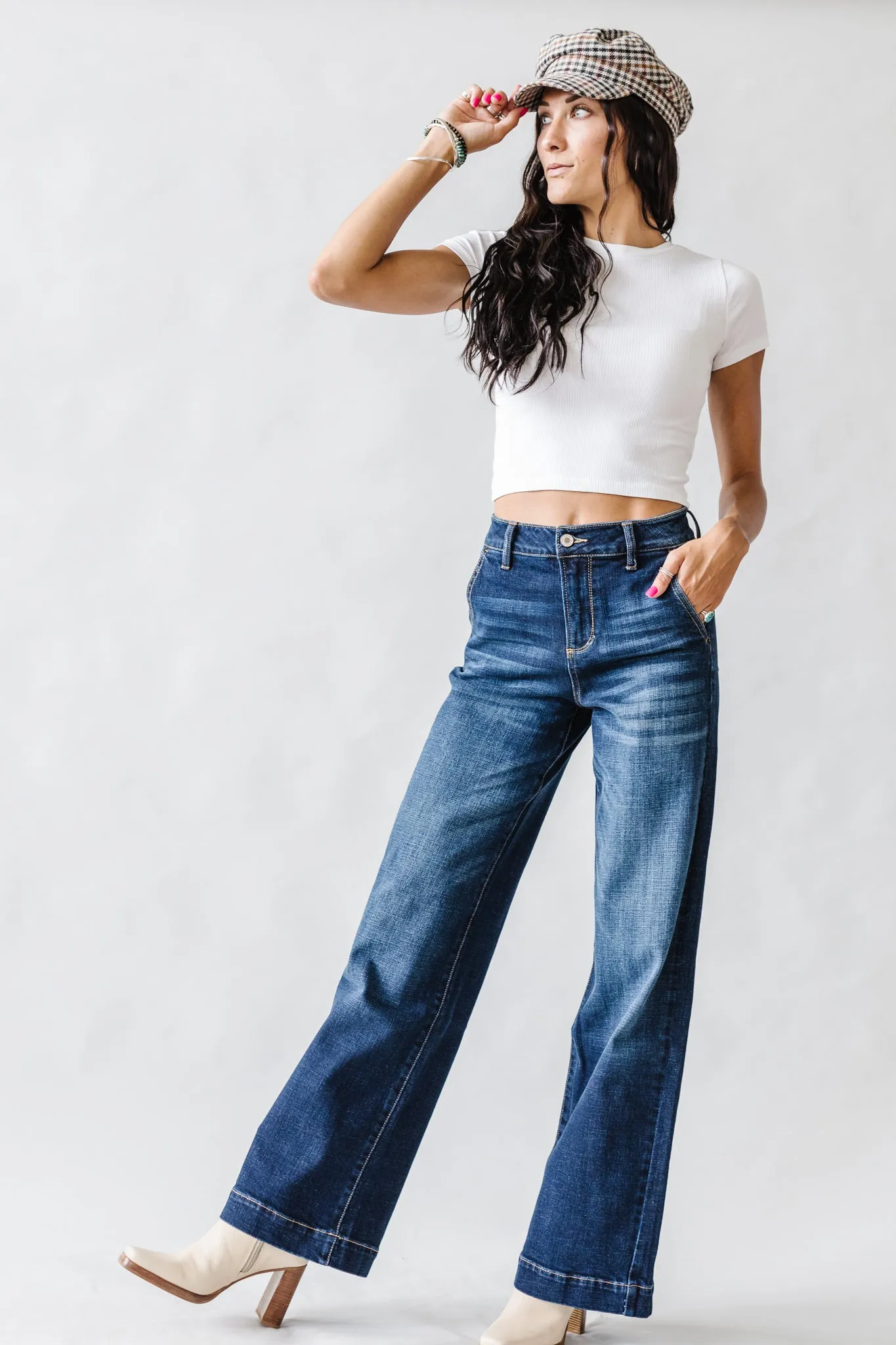 High Rise Kancan Trouser in Dark Wash