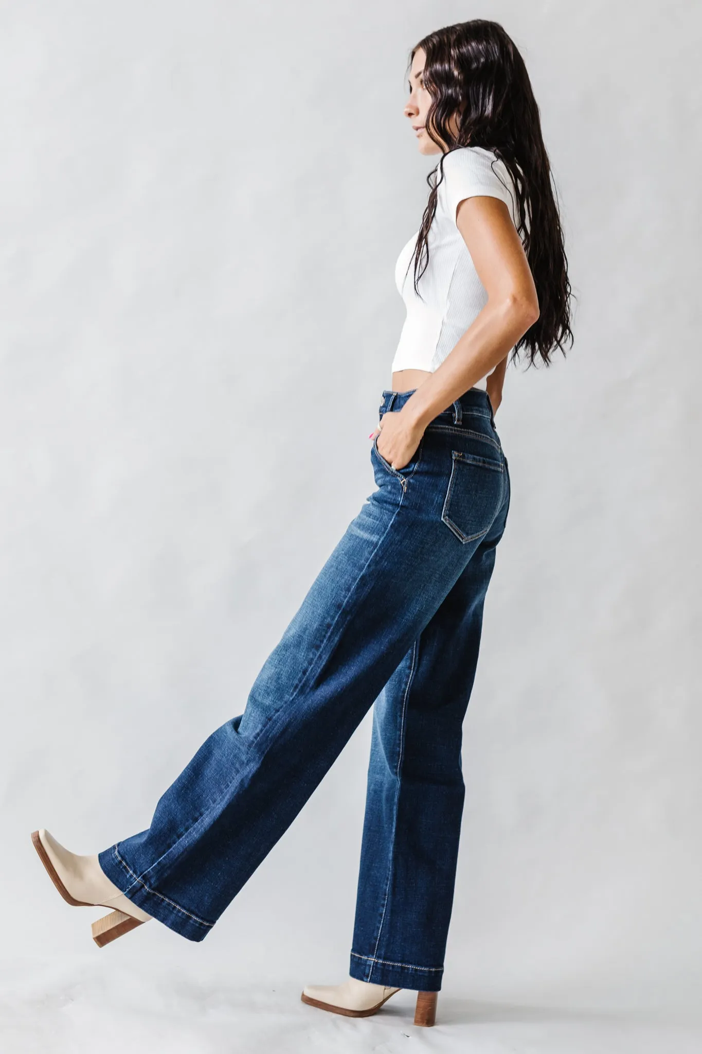 High Rise Kancan Trouser in Dark Wash